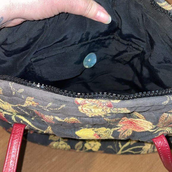 Floral Tapestry Handbag Bohemian Navy Burgundy Purse Carpet Style Zip Top - Picture 7 of 7